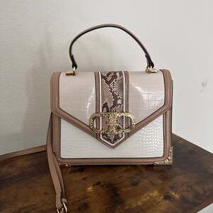 Aldo Halerendar Beige Textured Top Handle Satchel Bag with Adjustable Strap